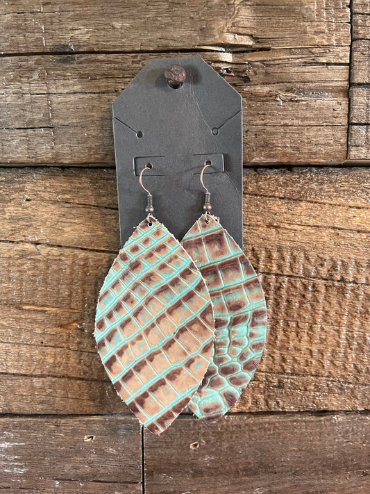 Turquoise gator print earrings