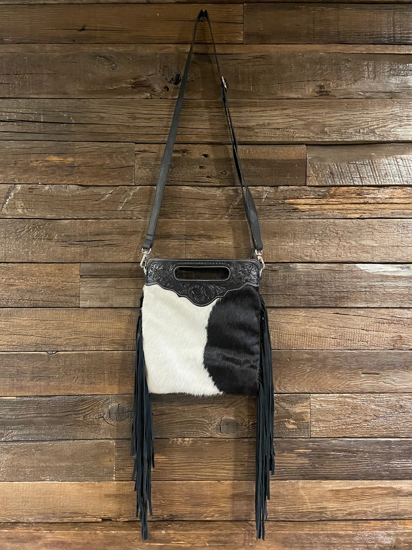 Black and white cowhide purse