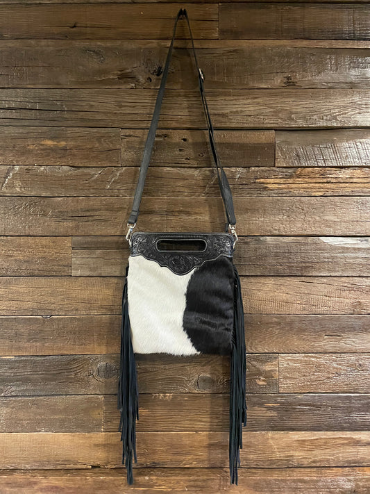 Black and white cowhide purse