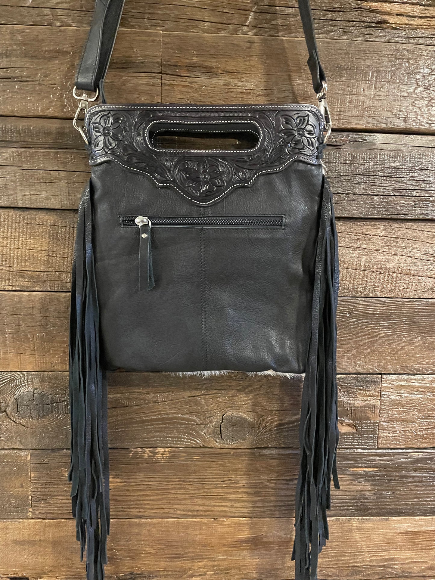 Black and white cowhide purse