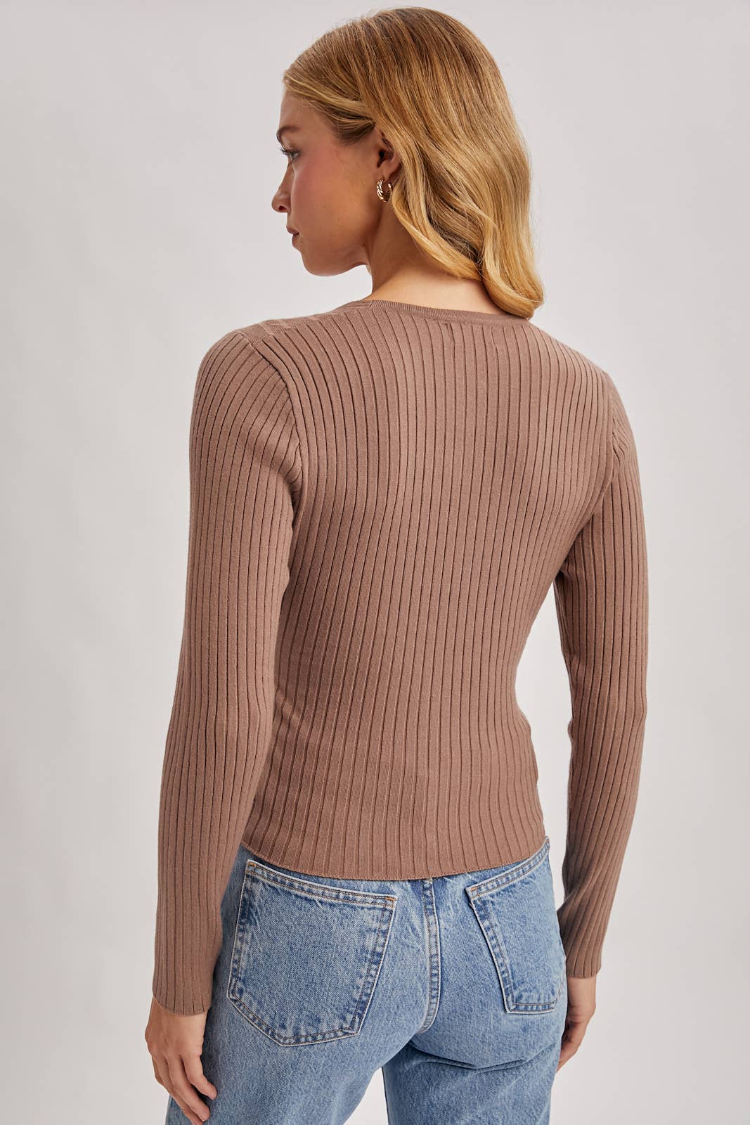 V-NECK FIXED-WRAP KNIT SWEATER TOP