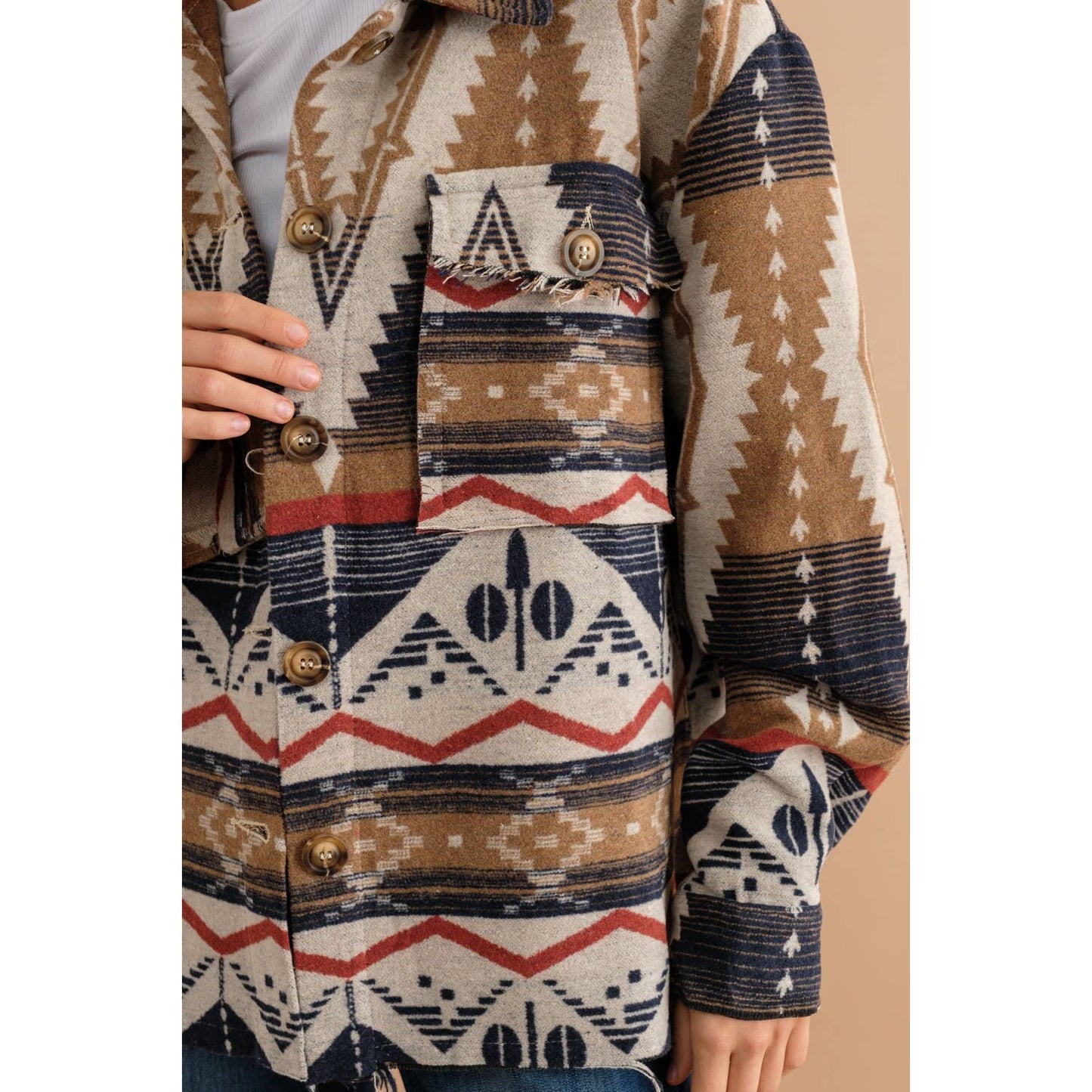 TRIBAL AZTEC PATTERN BUTTON DOWN SHIRT JACKET