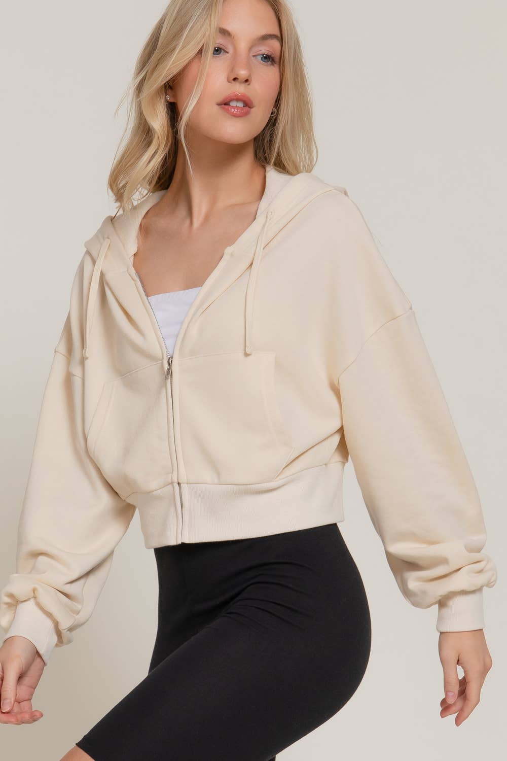 Long Sleeve Hoodie French Terry Zip Up Jacket: BLK-black / S