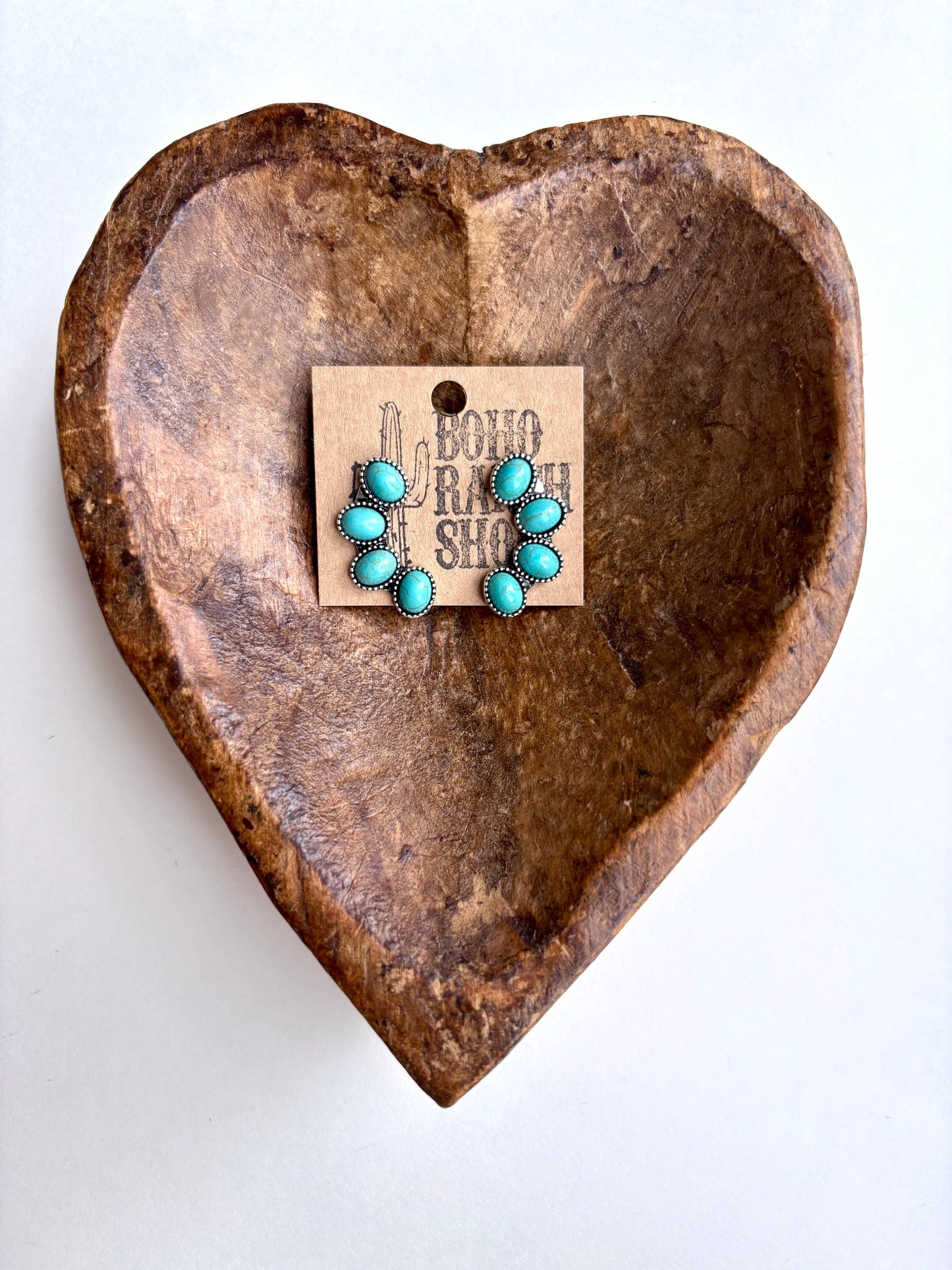 Western Cluster Squash Blossom Stone Stud Earrings: Turquoise
