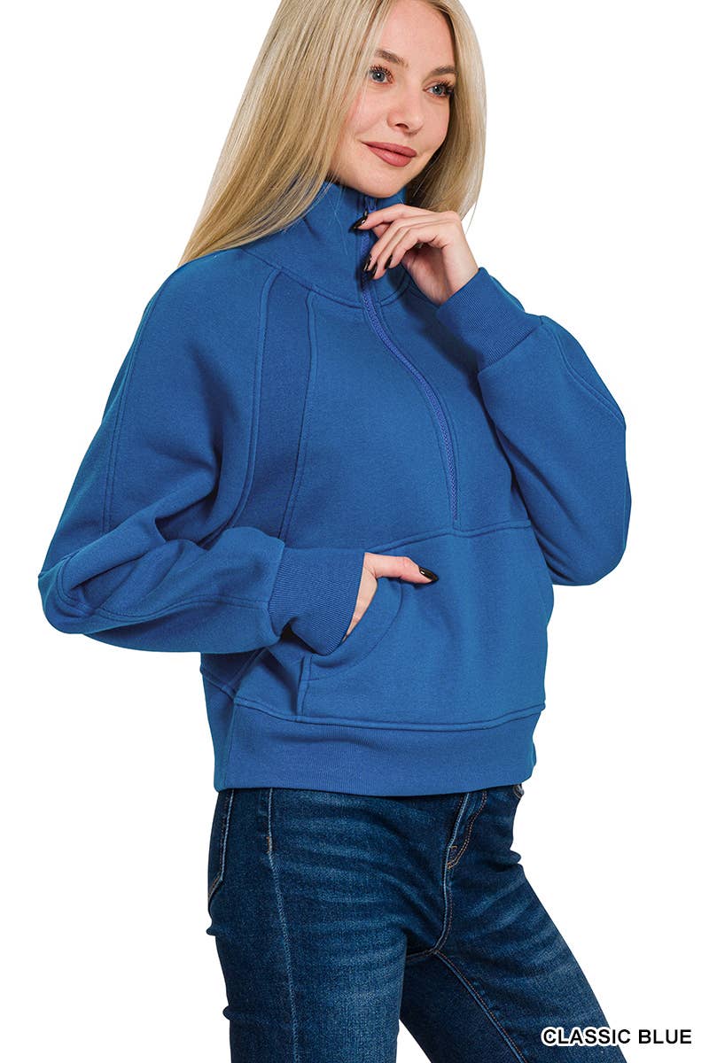 Half Zip Cropped Pullover: ASH MOCHA-171520 / M