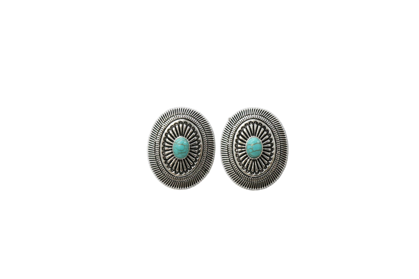 1.5" Oval Concho Post Earrings with Turquoise Accent