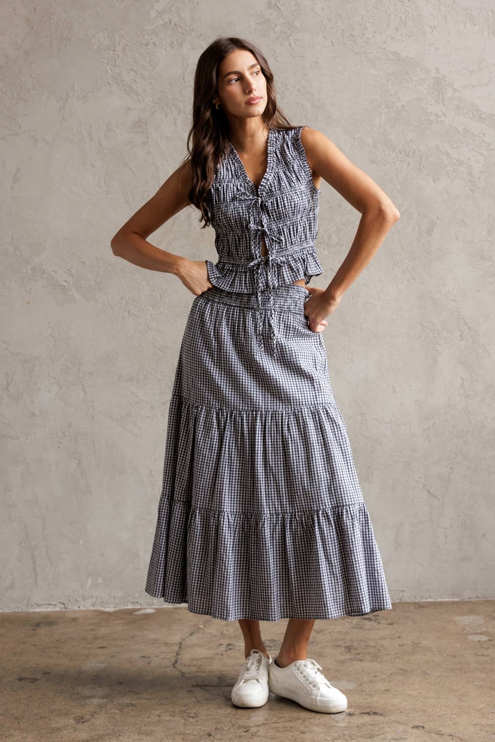 SMOCKED GINGHAM TOP