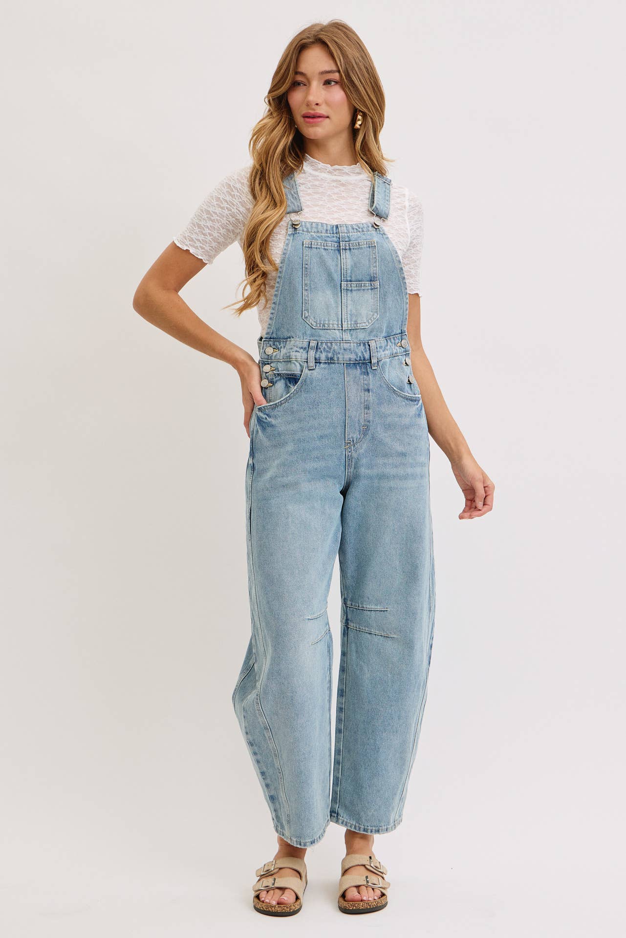 BARREL-LEG DENIM OVERALLS