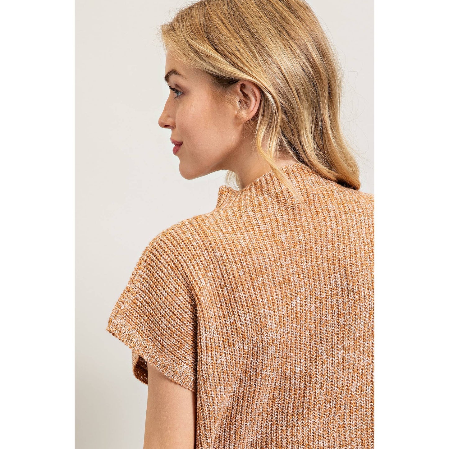 DROP SHOULDER RIB-KNIT SWEATER TOP: Brown / S-M-L(2-2-2)