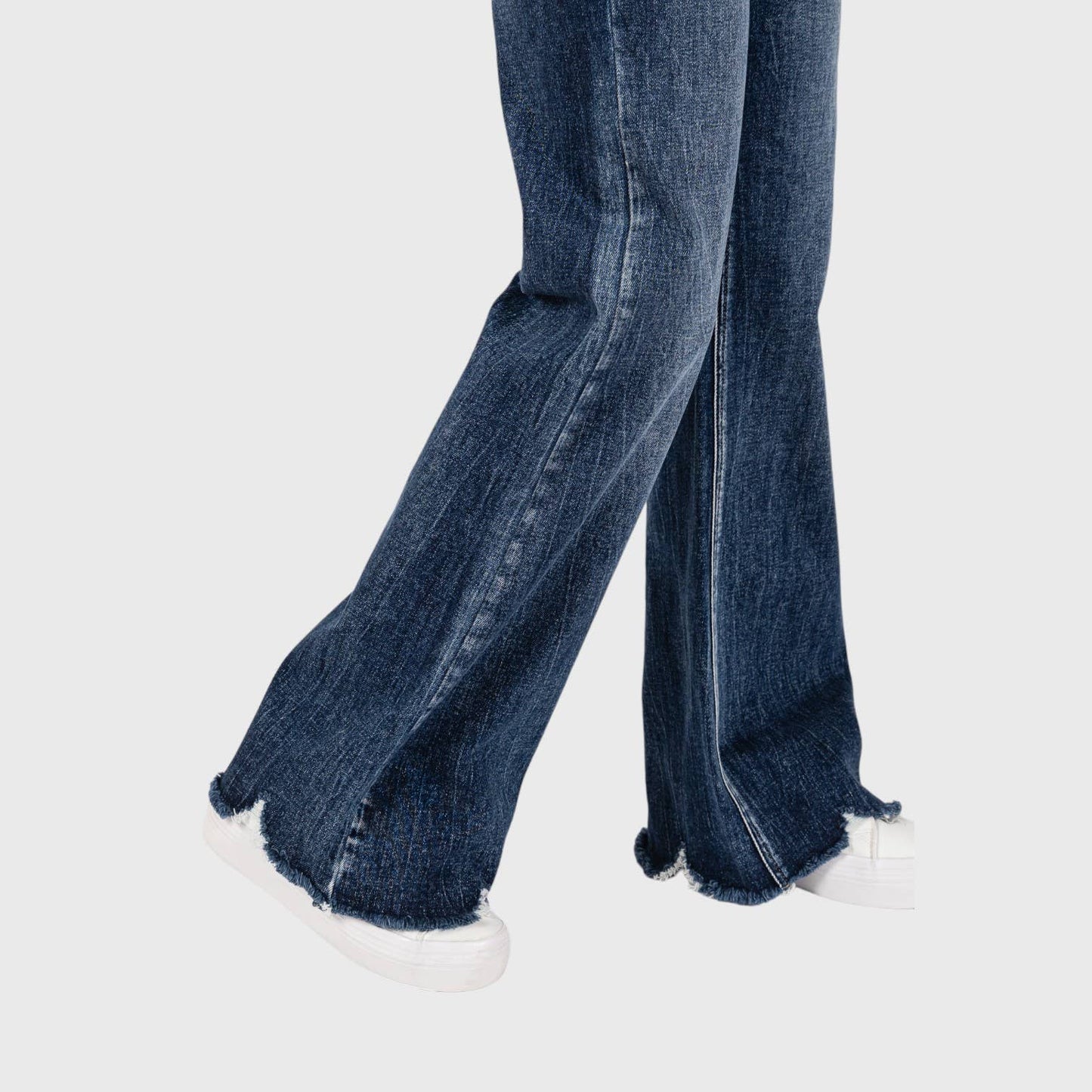 P1153F-DM HIGH RISE STRETCH  WIDE LEG FLARE W/ FRAYED HEM: 3/25