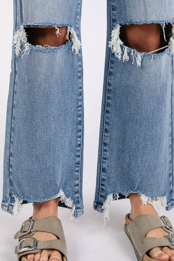 P1371W-MD HIGH RISE STRETCH SLIM WIDE LEG W/ DESTROYED HEM: 1/24