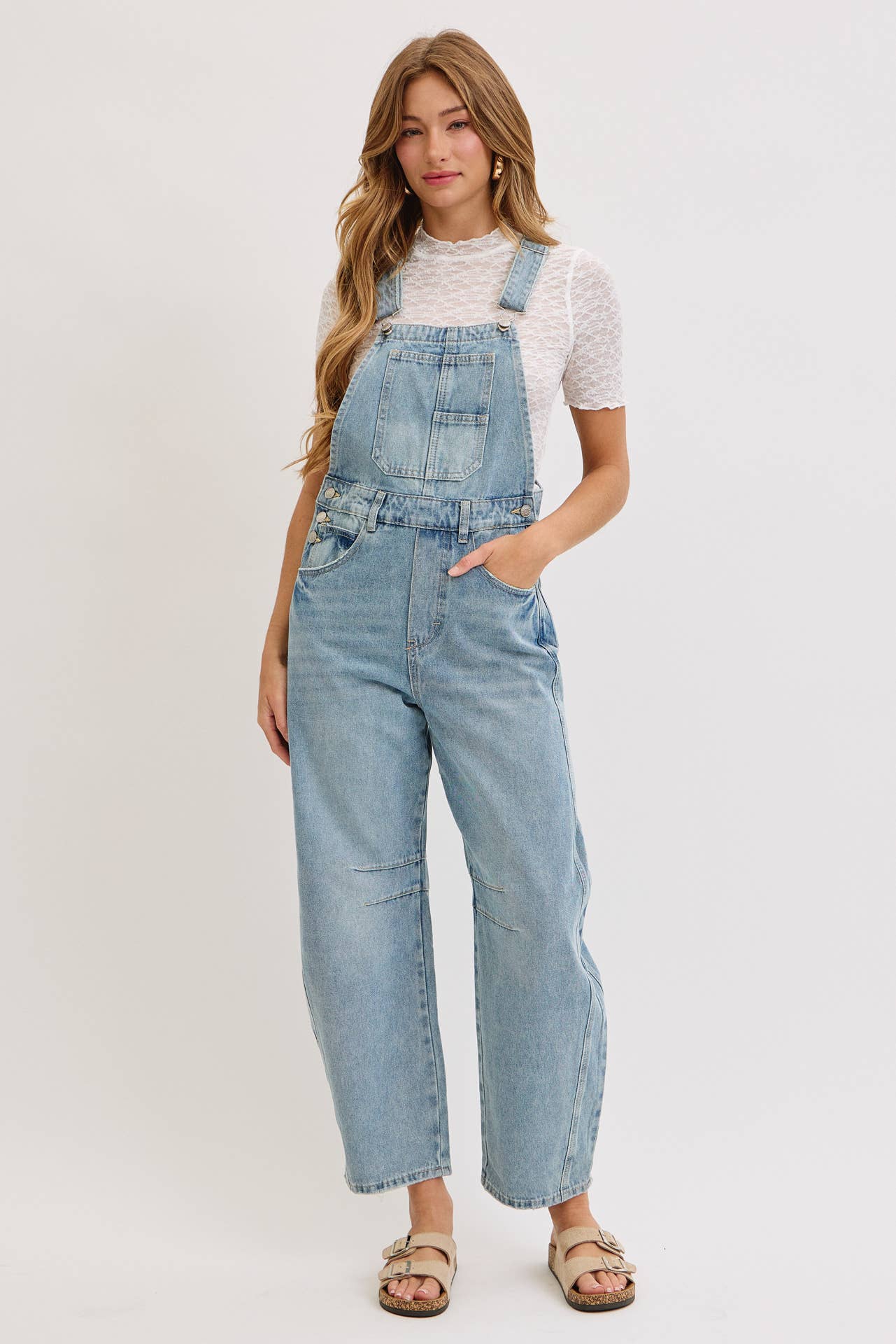 BARREL-LEG DENIM OVERALLS
