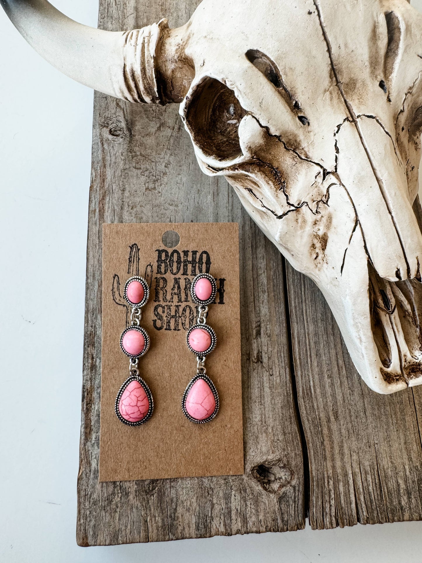 Western Tier Drop Earrings - Round Stone with Teardrop Stone: TURQUOISE