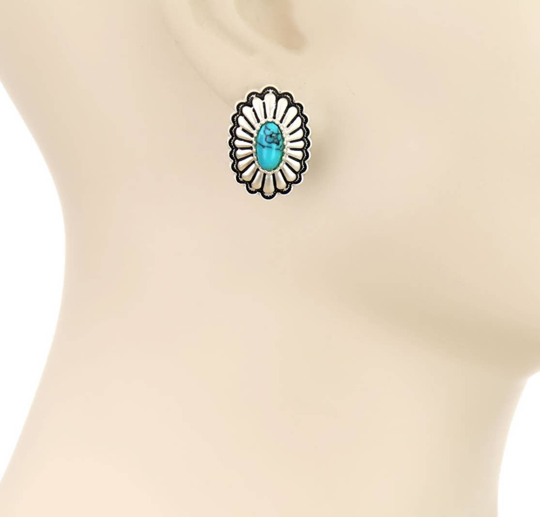 Western Concho Stud Earrings: TURQUOISE