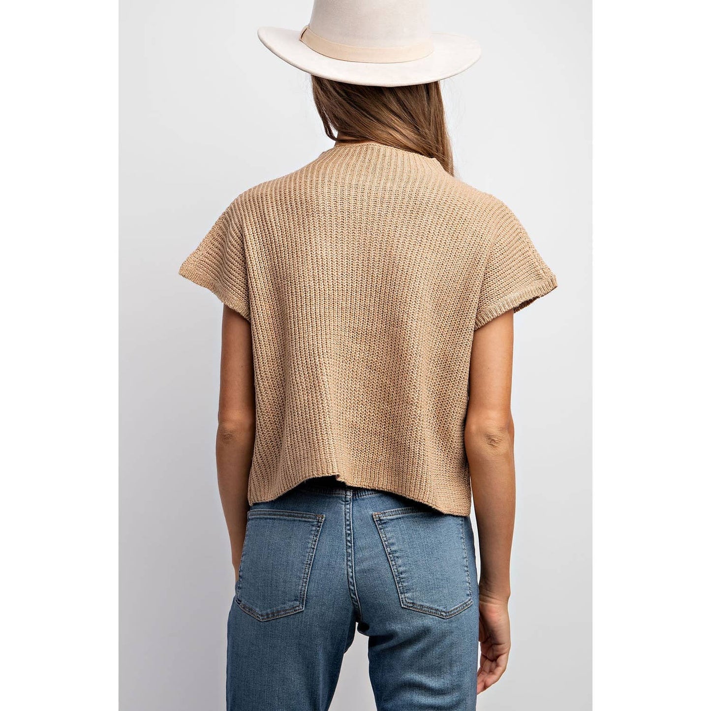 DROP SHOULDER RIB-KNIT SWEATER TOP : Taupe