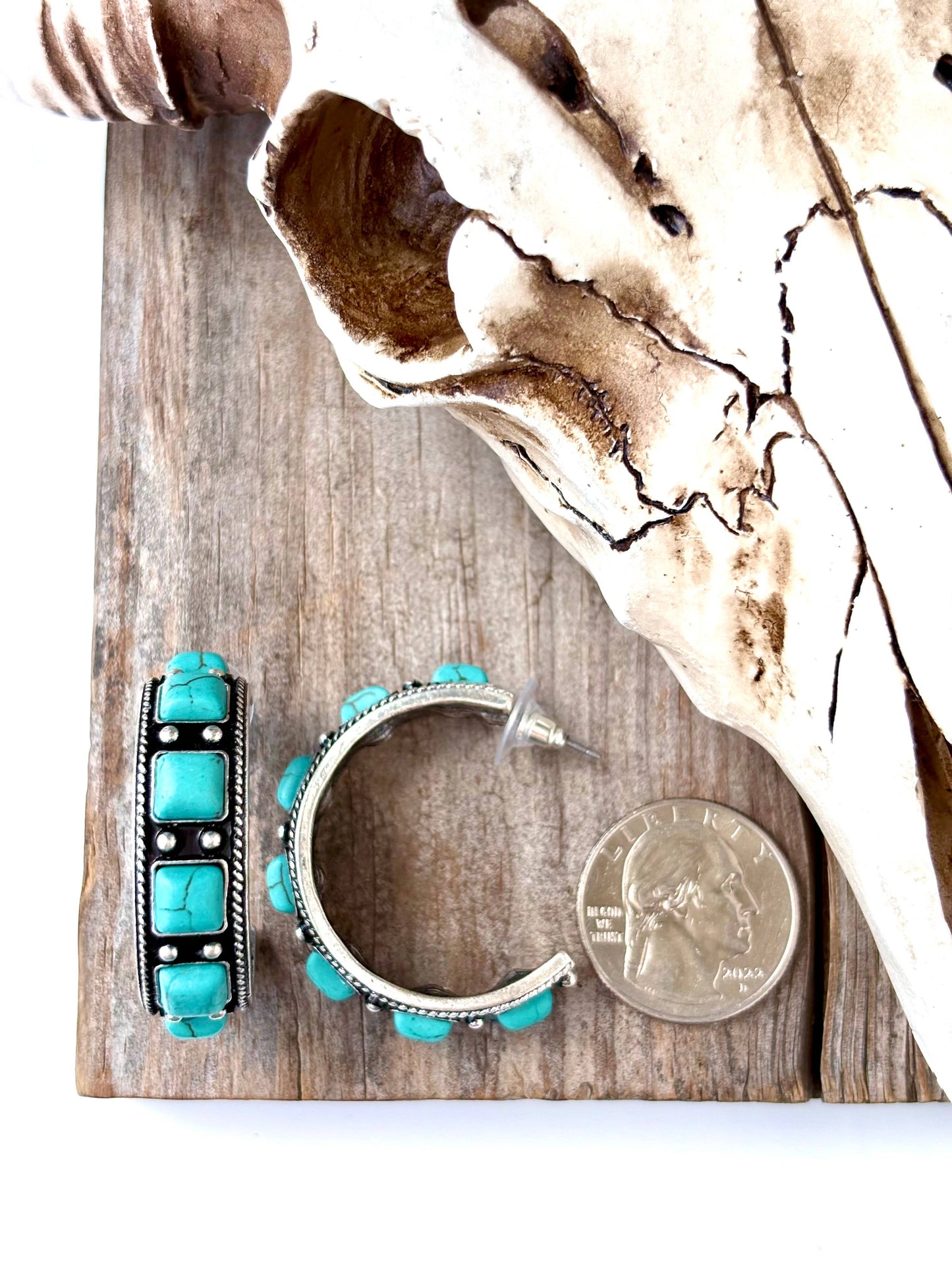 1.5" Open Hoop with Turquoise Stone Earrings: Turquoise
