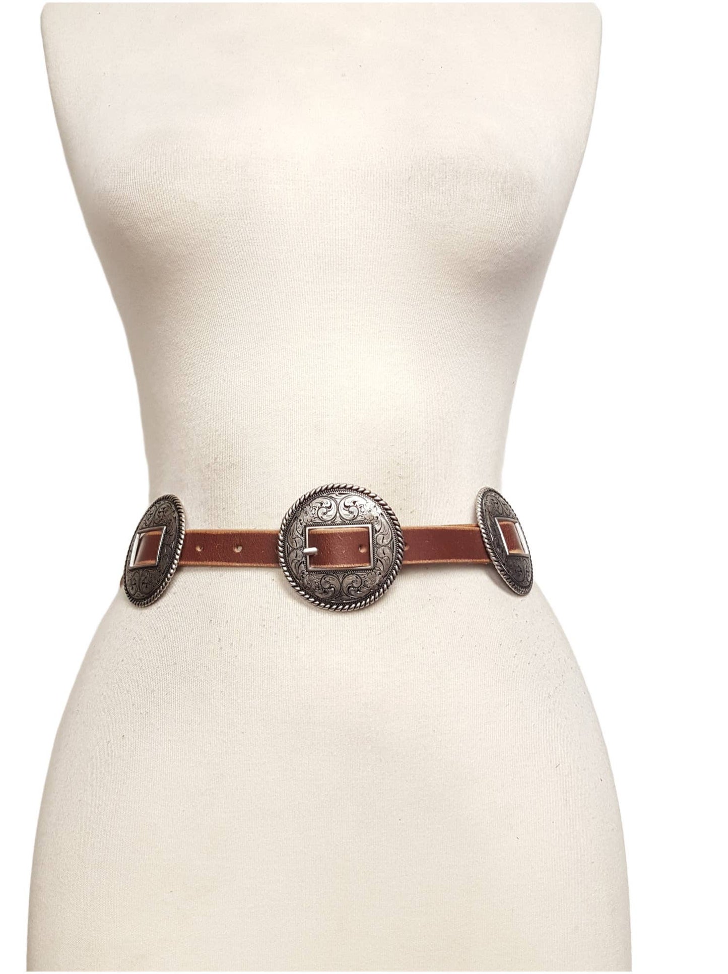Western Genuine Distressed Leather belt w. Round conchos