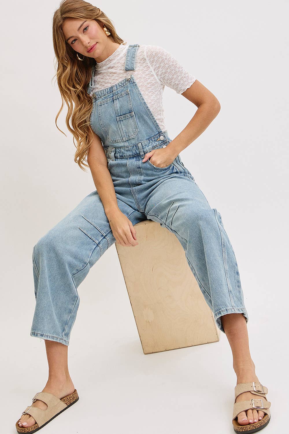 BARREL-LEG DENIM OVERALLS