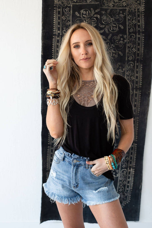 Scoop Neck Bralette Tee - Black: Black / S