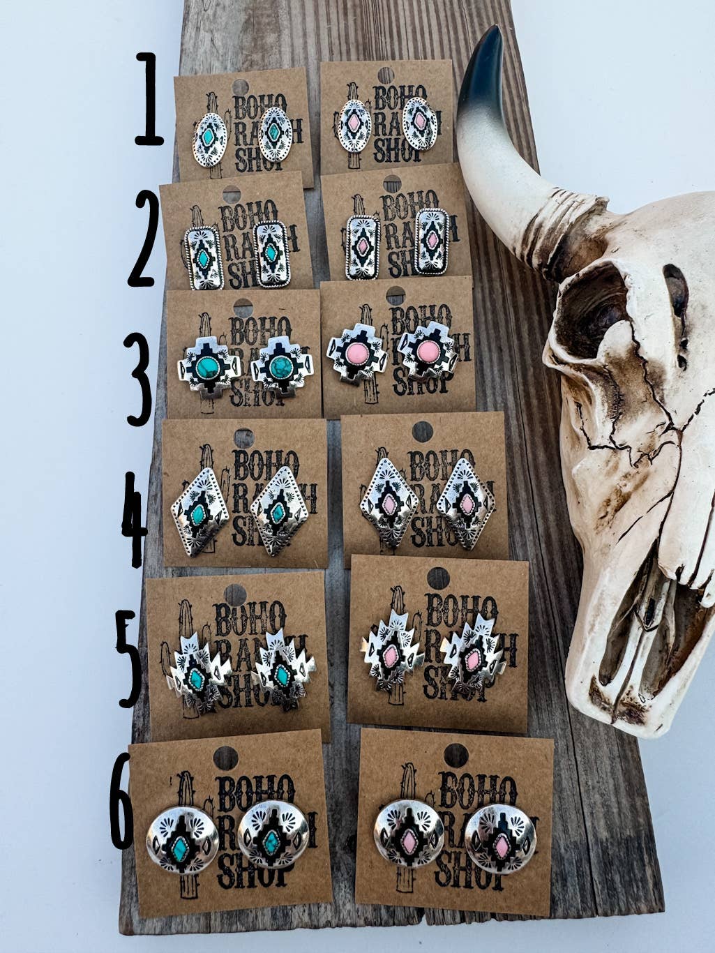 Western Hand Stone Aztec Post Earrings - turquoise pink: STYLE 5 - AZTEC PINK
