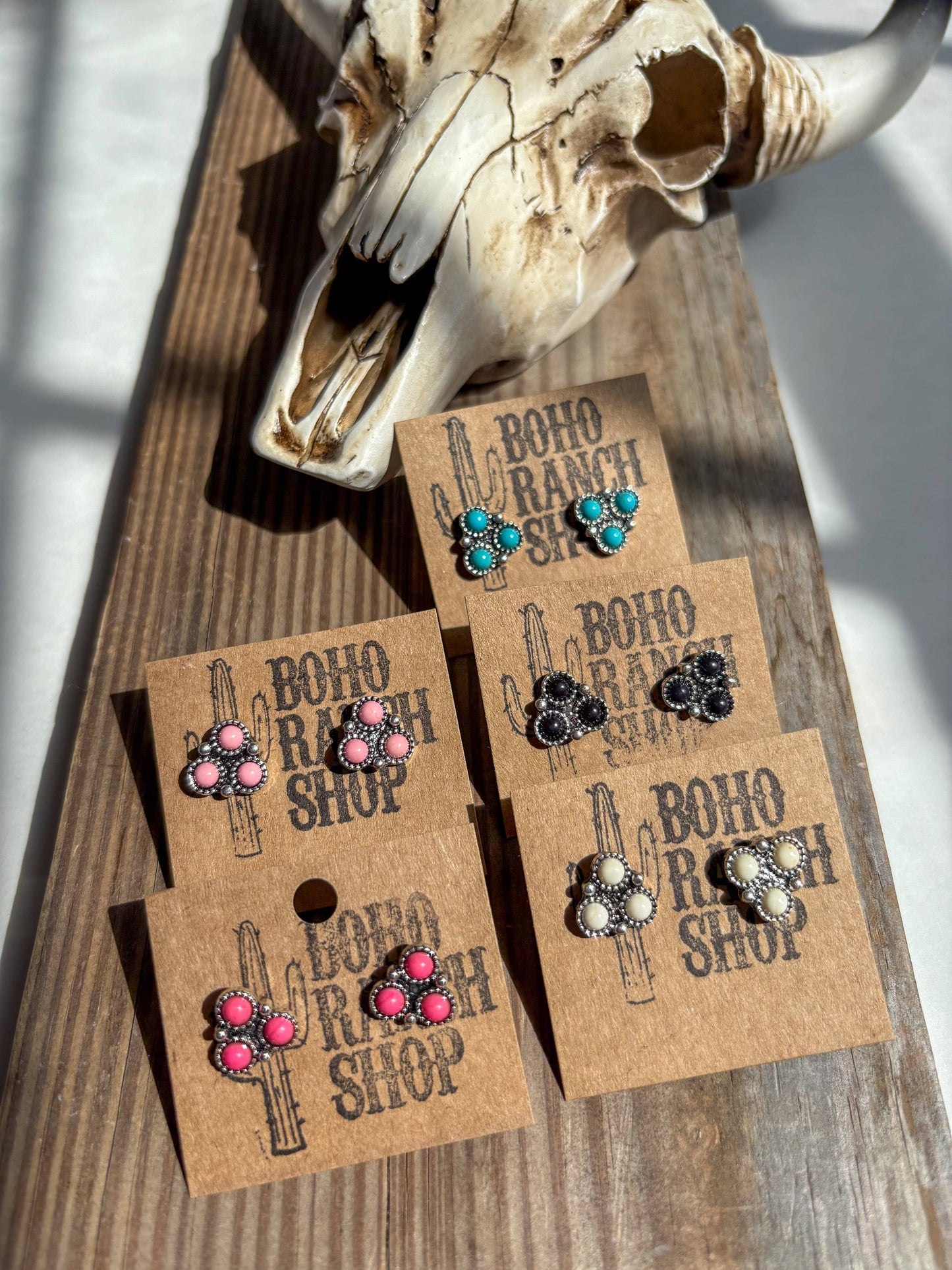 Western Mini Stone Stud Earrings: Blue