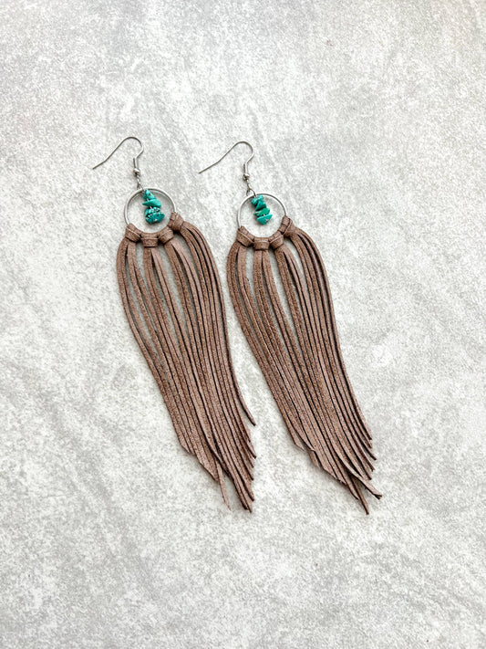 Bozeman Fringe Earrings w/ Turquoise Beads: Mushroom