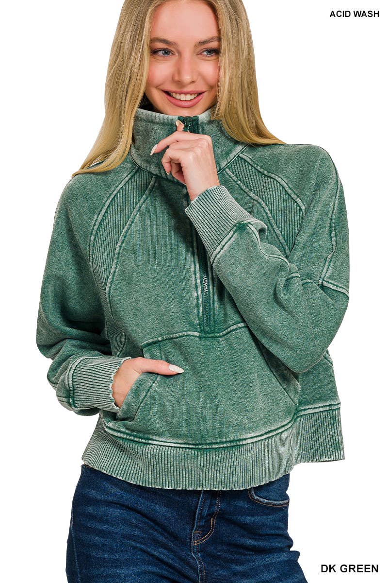 Half Zip Cropped Pullover: ASH MOCHA-171520 / S