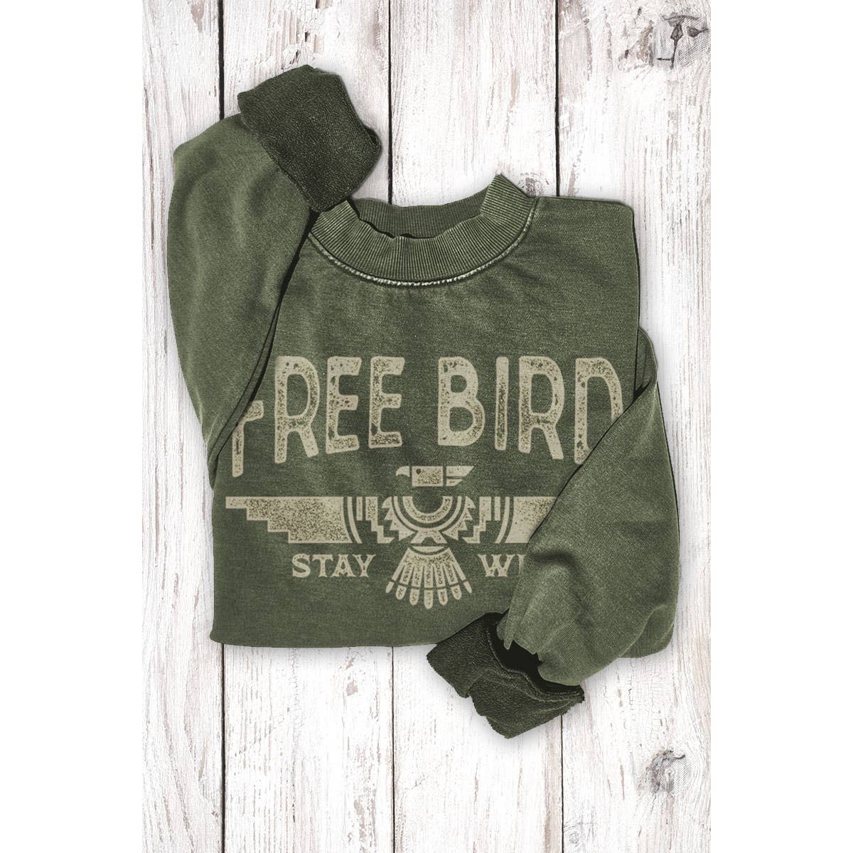 FREE BIRD  MINERAL GRAPHIC SWEATSHIRTS: Mineral Mustard / S-M-L-XL(1-2-2-1)