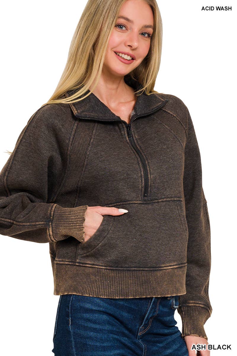 Half Zip Cropped Pullover: ASH MOCHA-171520 / M