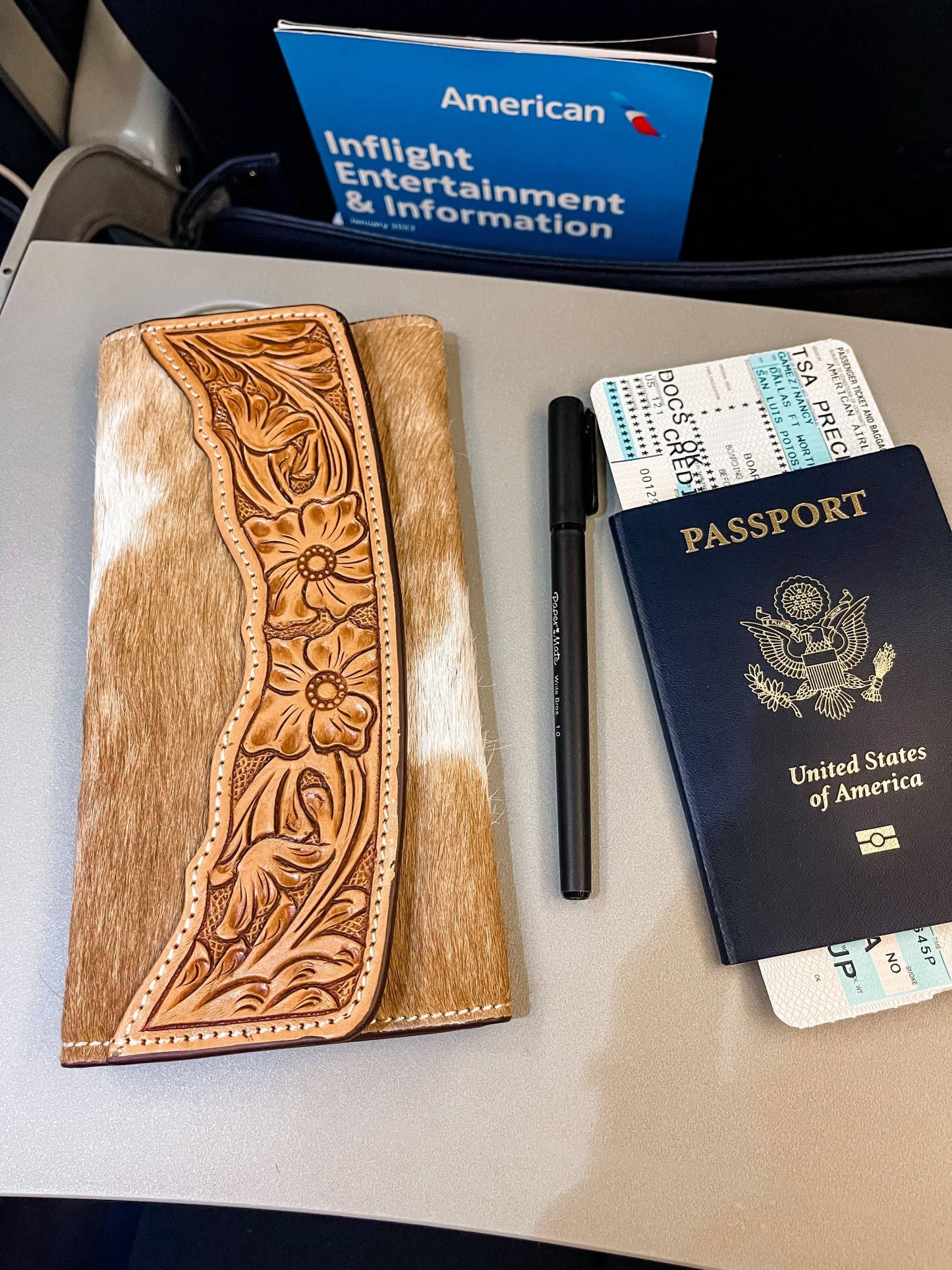 Tooled Leather Wallet Western Genuine Hand Tooled: BLACK + WHITE COWHIDE