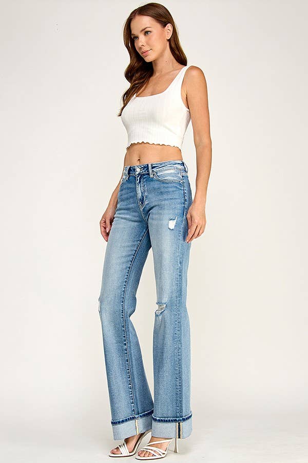 MID RISE VINTAGE FLARE W/ CUFFED HEM JEANS