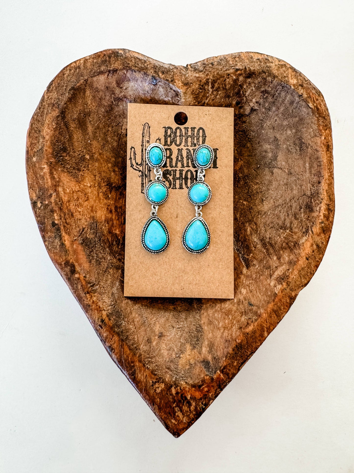 Western Tier Drop Earrings - Round Stone with Teardrop Stone: TURQUOISE