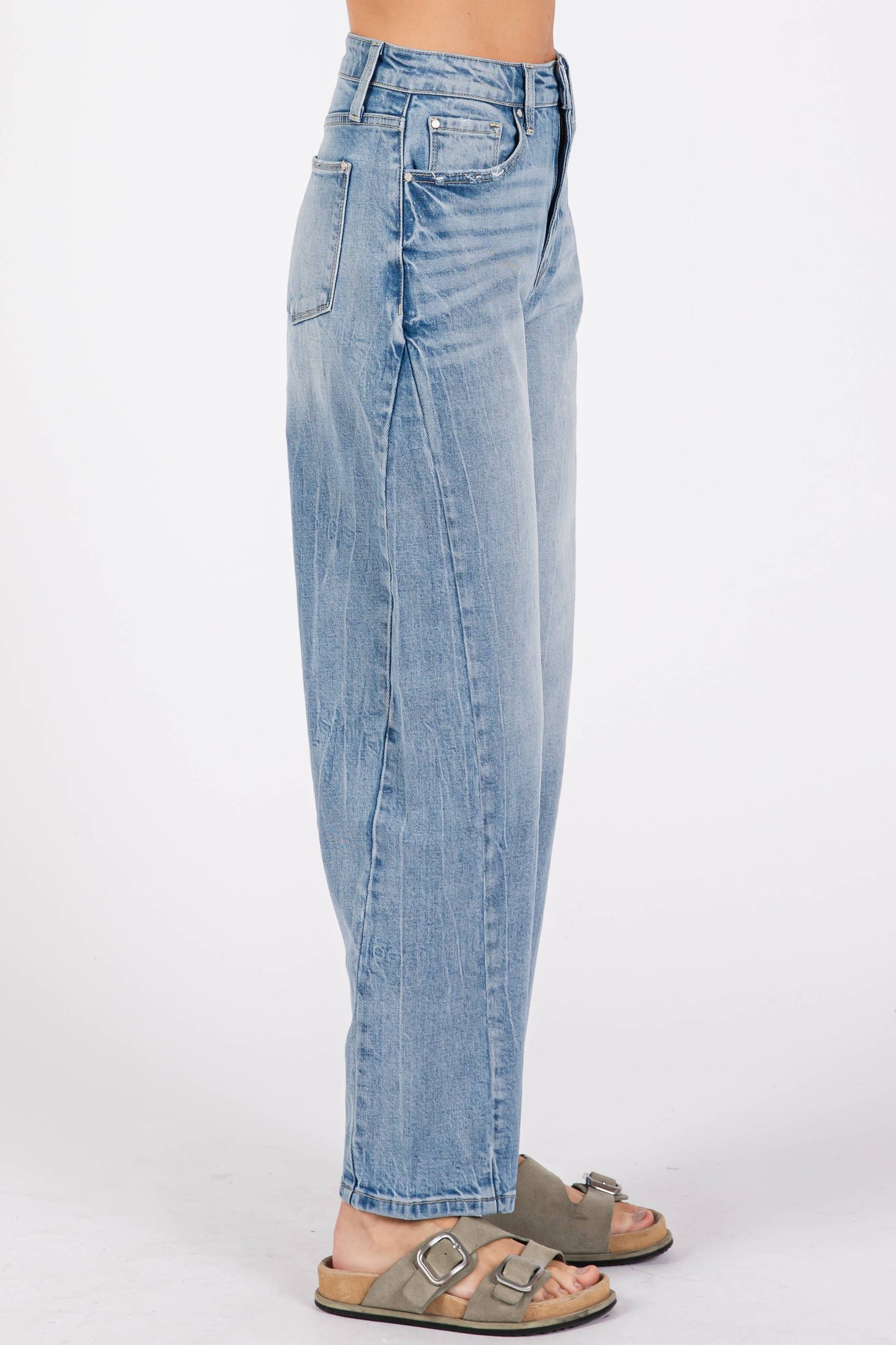 P1305X-LM SIDE SEAM DETAILING HIGH RISE COMFORT BARREL JEANS: 1/24