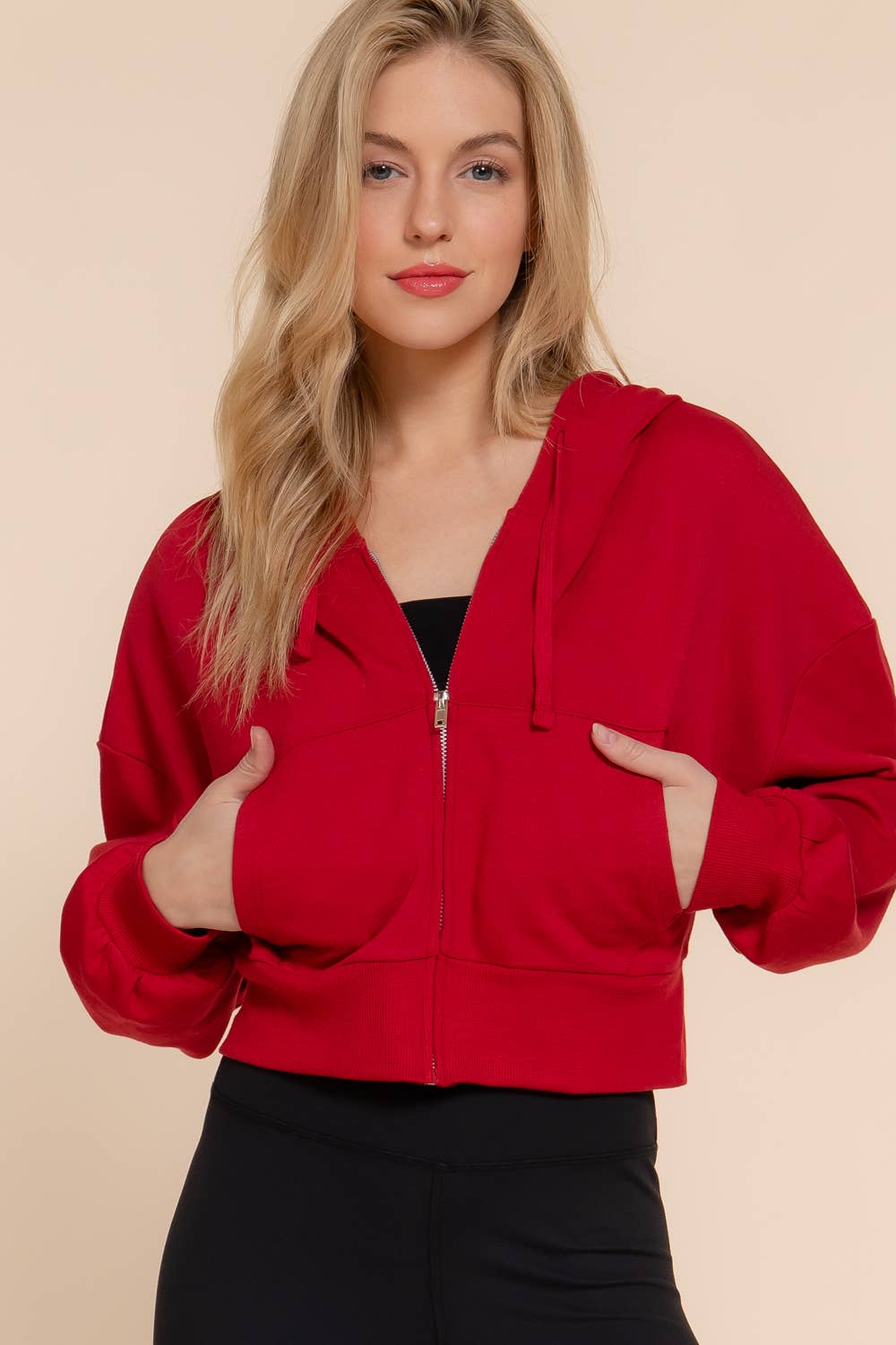 Long Sleeve Hoodie French Terry Zip Up Jacket: BLK-black / L
