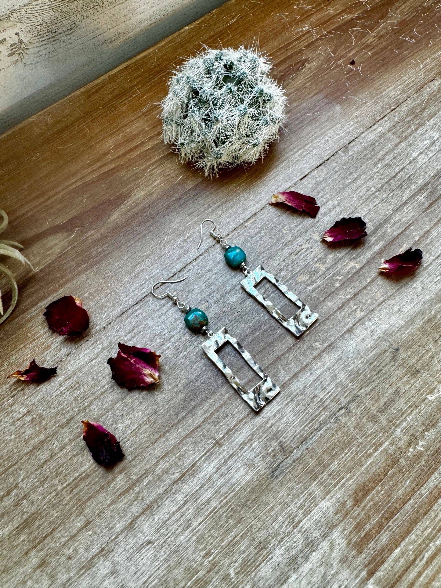 Green turquoise dangle earrings rectangle