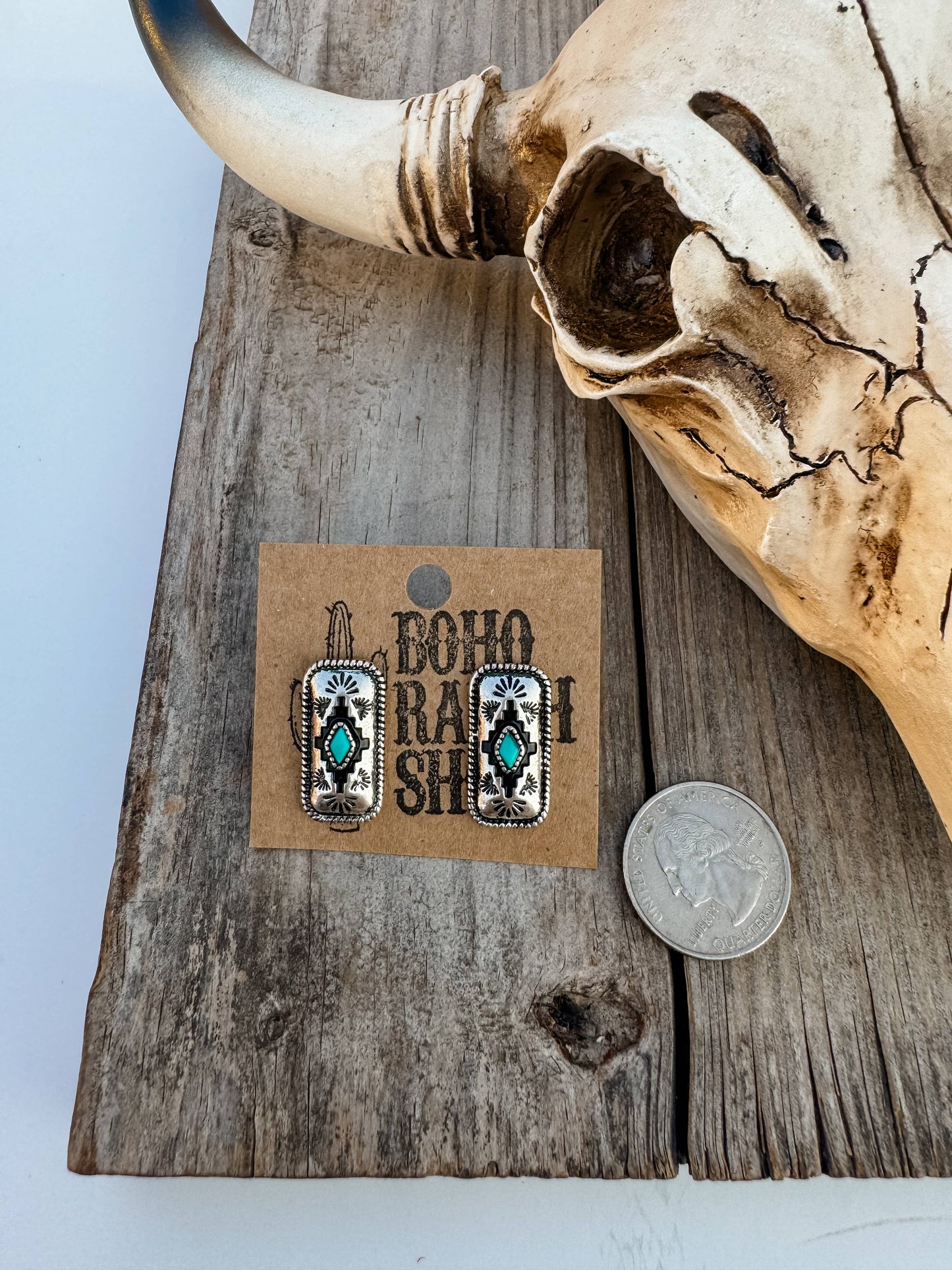 Western Hand Stone Aztec Post Earrings - turquoise pink: STYLE 3 - CROSS TURQUOISE