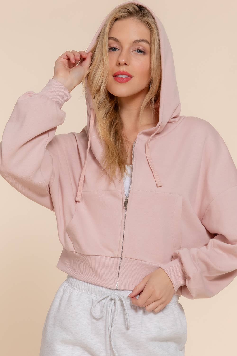 Long Sleeve Hoodie French Terry Zip Up Jacket: BLK-black / L
