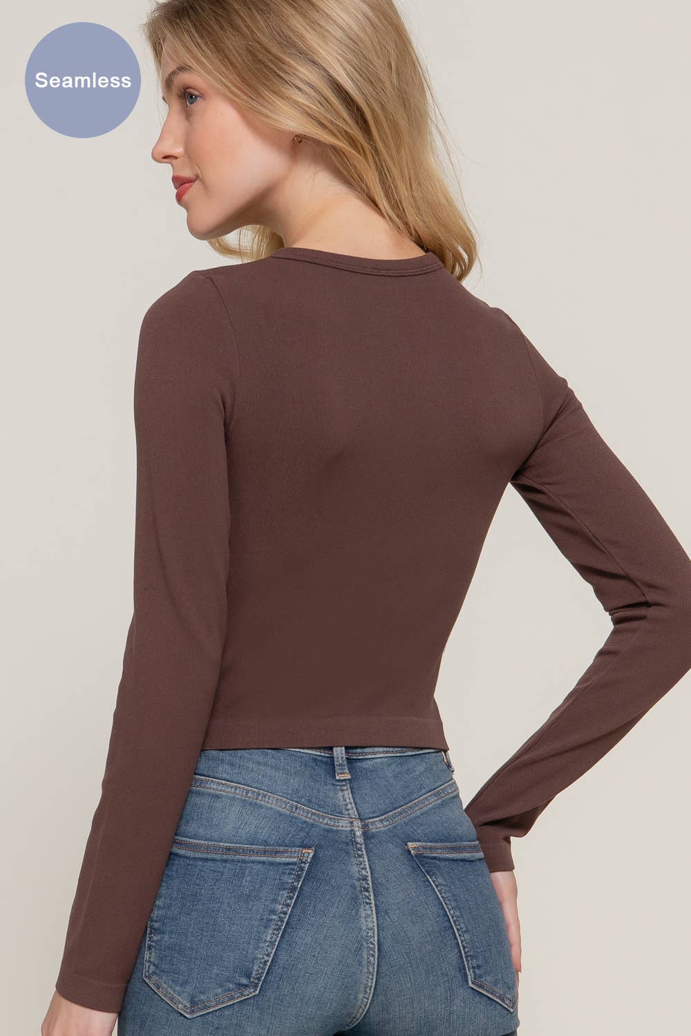 Long Sleeve Crew Neck Rib Seamless Top