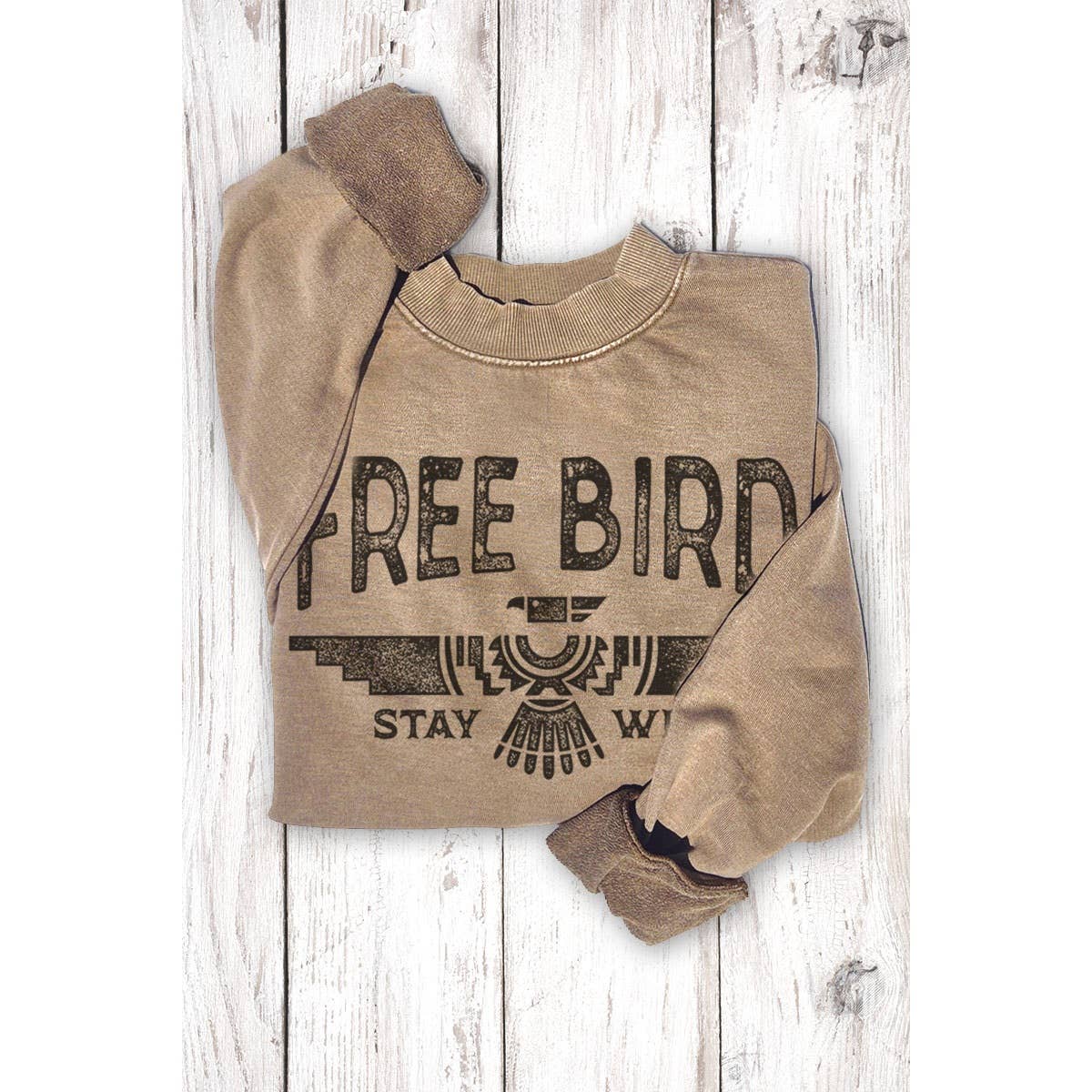 FREE BIRD  MINERAL GRAPHIC SWEATSHIRTS: Mineral Mustard / S-M-L-XL(1-2-2-1)
