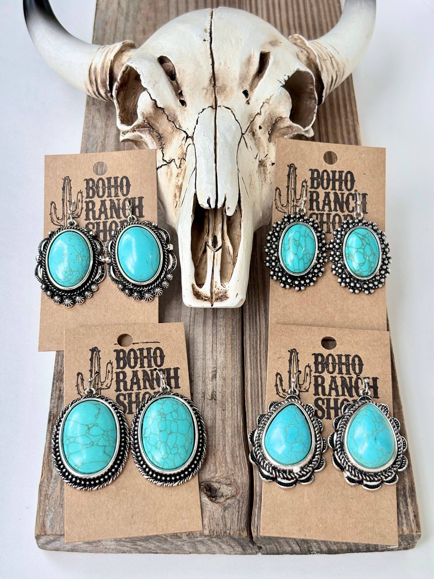 Western Style Turquoise Stone Statement Dangle Earrings: 6