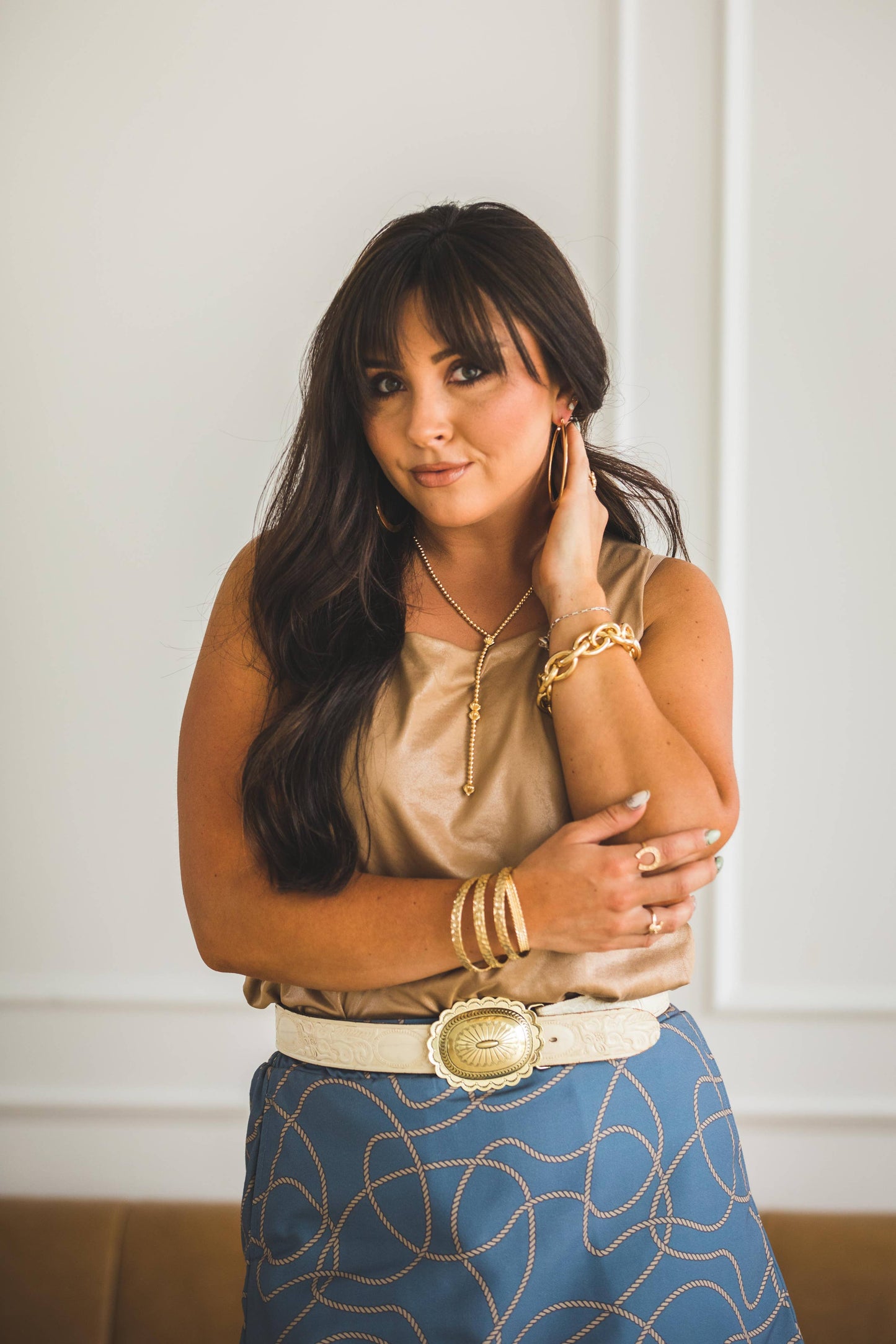 18" 18K Gold Plated Beaded Y Necklace with 5" Tail: White Gold