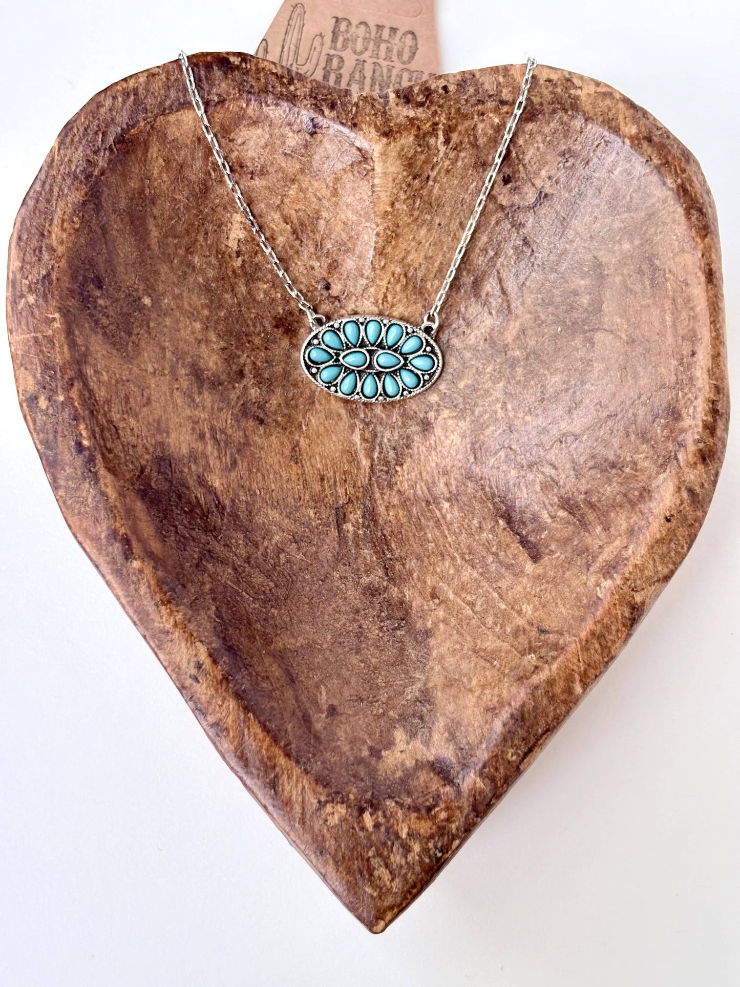 Western Style Turquoise Stone Oval Pendant Necklace