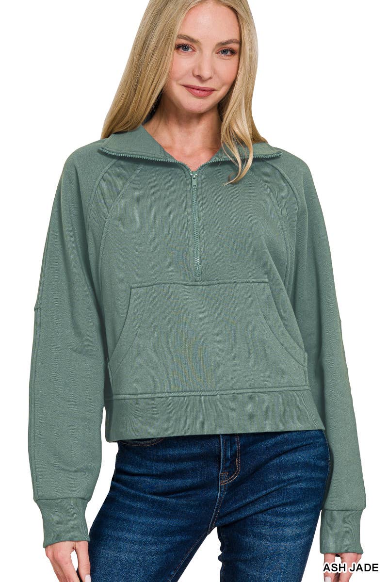 Half Zip Cropped Pullover: ASH MOCHA-171520 / L