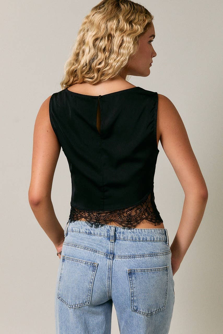 LACE DETAIL SLEEVELESS TOP: BLUSH / XS