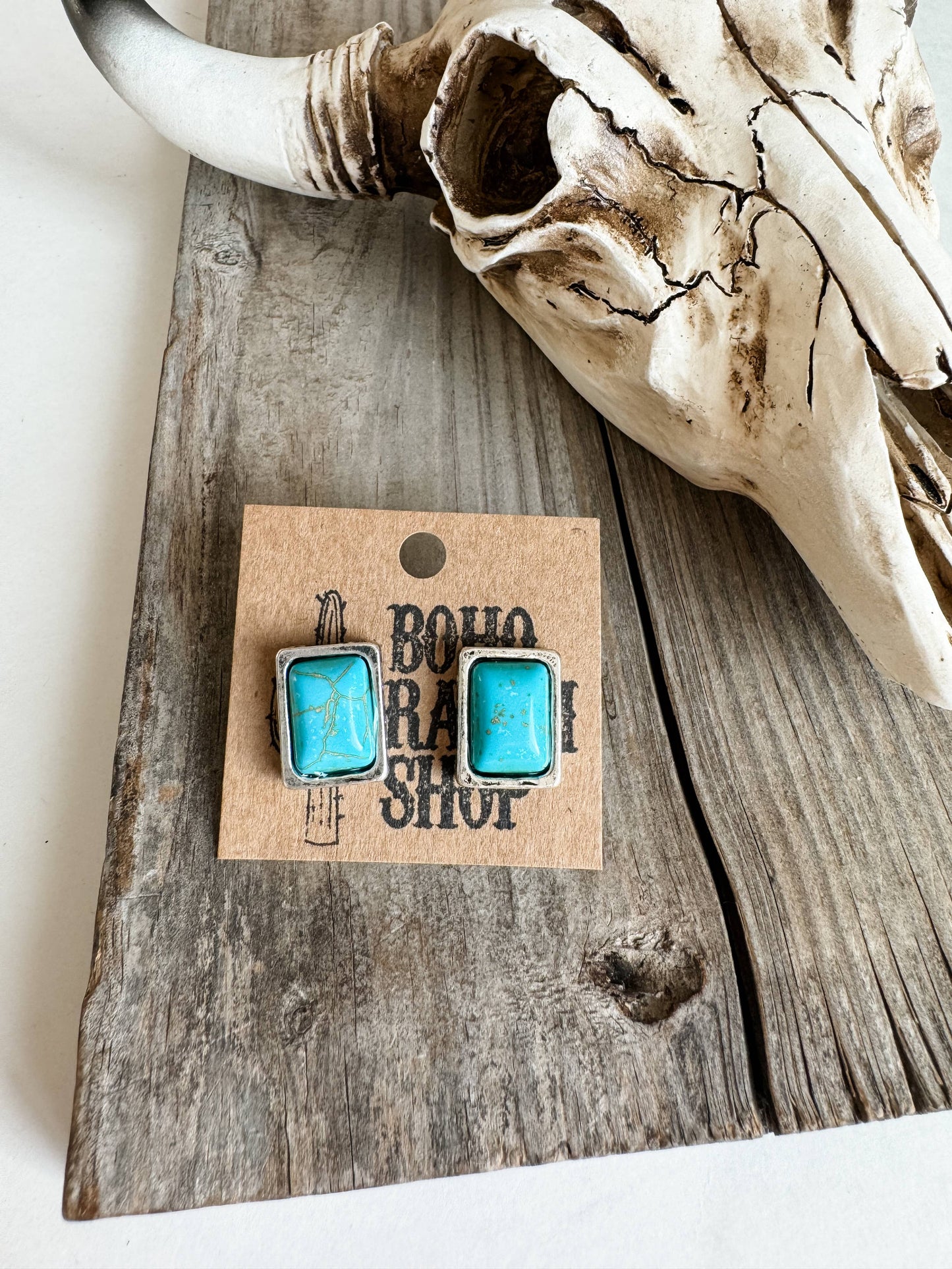 Small Rectangle Stone Stud Earrings