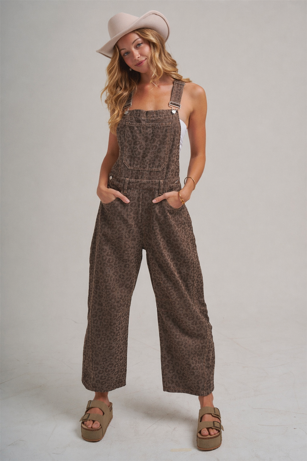 VINTAGE LEOPARD OVERALL JUMPSUIT_JLB80013-03: VINTAGE MOCHA / S-M-L(2-2-2)