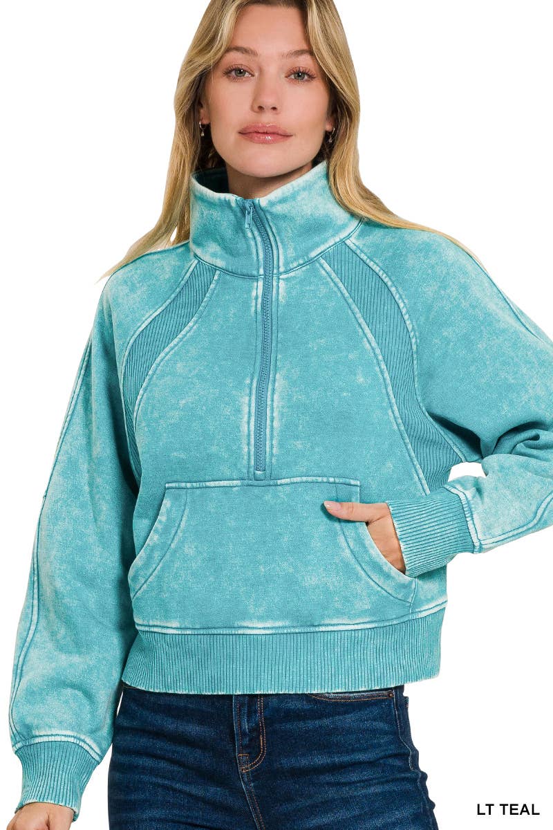 Half Zip Cropped Pullover: ASH MOCHA-171520 / L