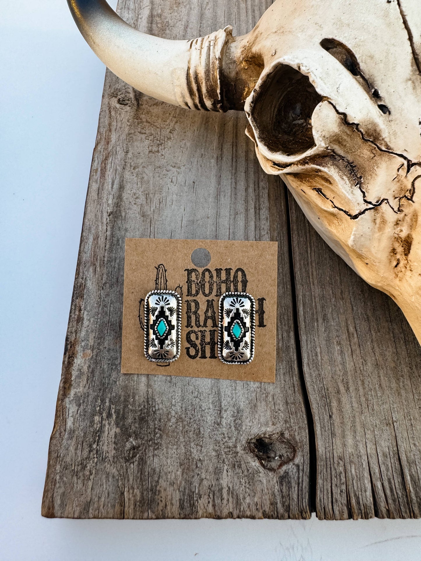 Western Hand Stone Aztec Post Earrings - turquoise pink: STYLE 3 - CROSS TURQUOISE