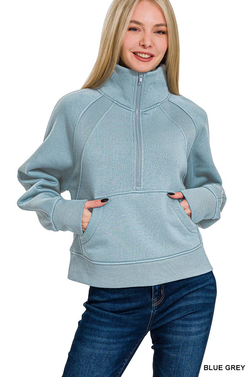 Half Zip Cropped Pullover: ASH MOCHA-171520 / M