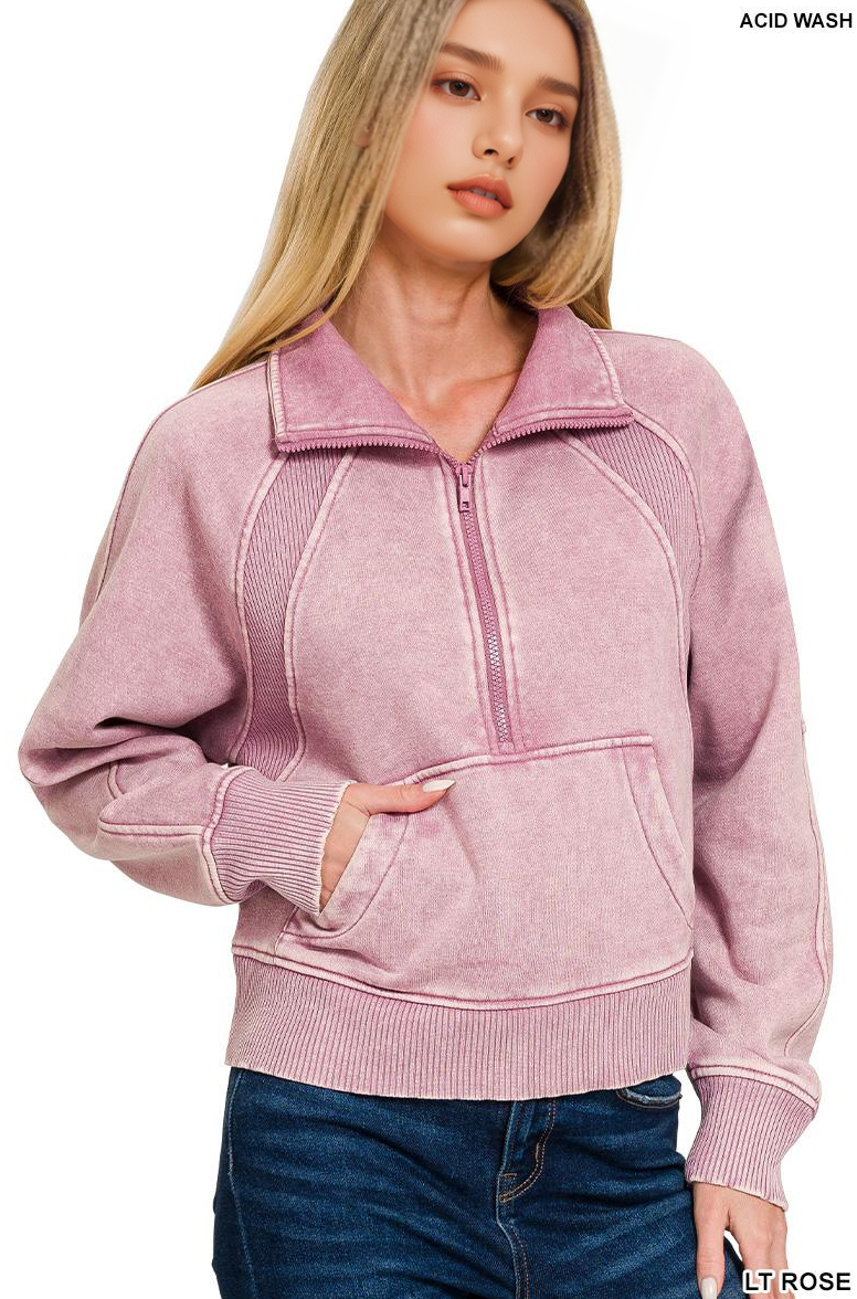 Half Zip Cropped Pullover: ASH MOCHA-171520 / M